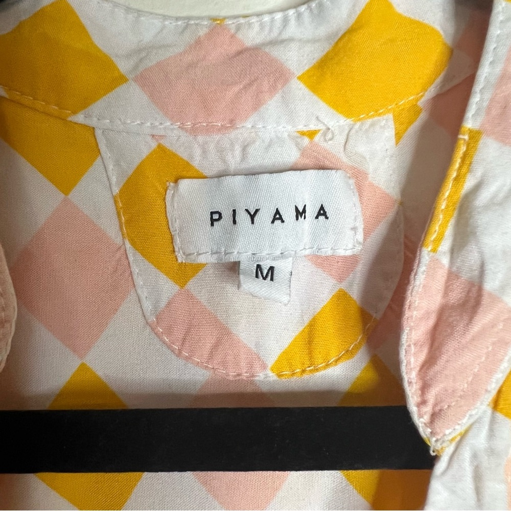 Piyama Checkered Pajama Shirt M Pink Yellow White Button‎ Down 100% Rayon Bali - Picture 3 of 5